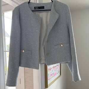 Zara Gray Wool-Blend Blazer Professional